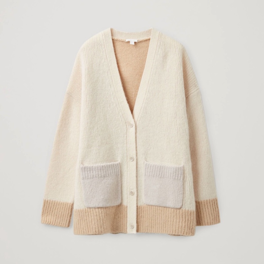 COS color block Alpaca—Wool Cardigan in Cream